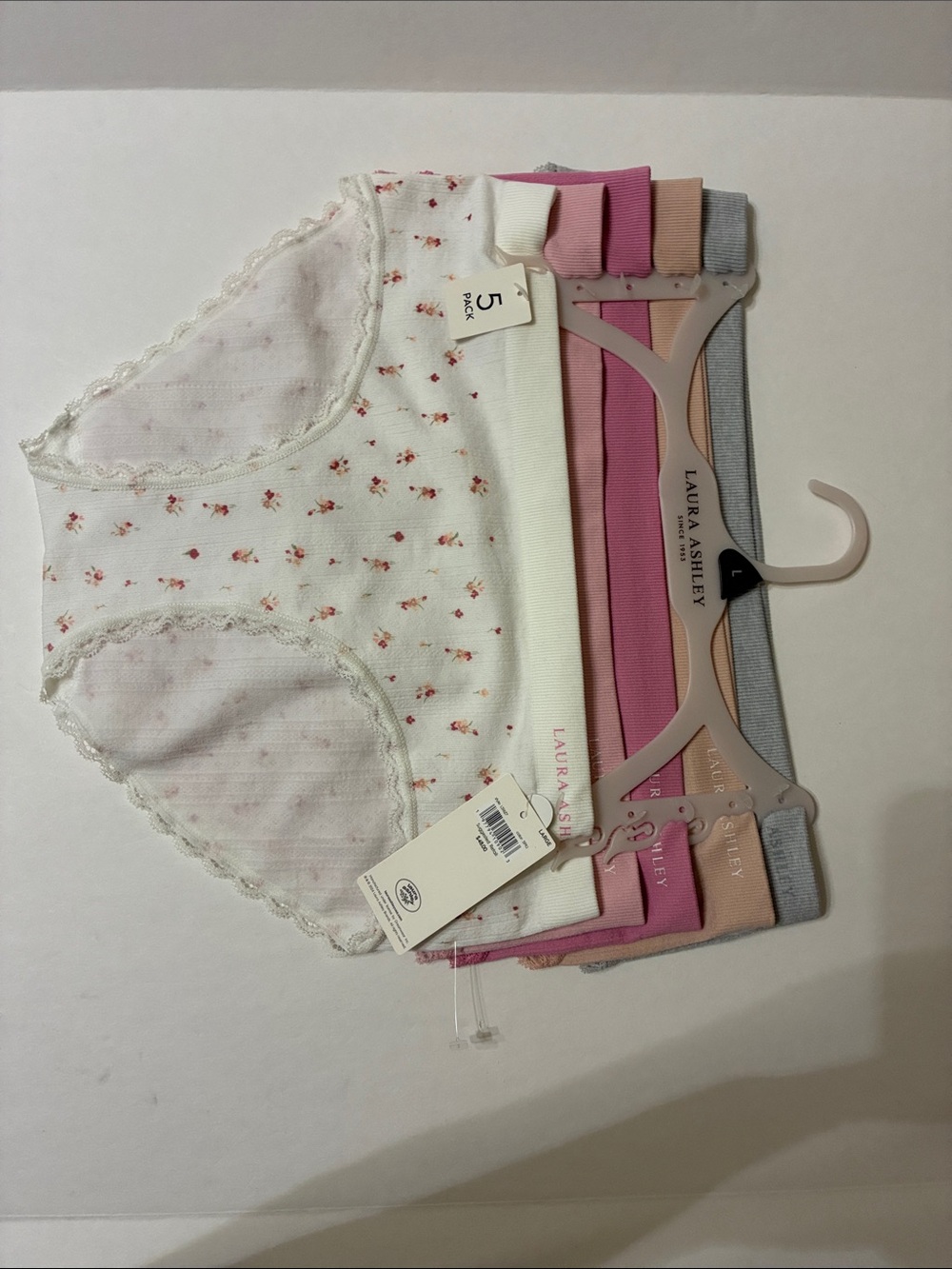 Laura Ashley  L  5-Pack Bikini Undies in White, Pink, Gray, Peach, Rose - Picture 7 of 11
